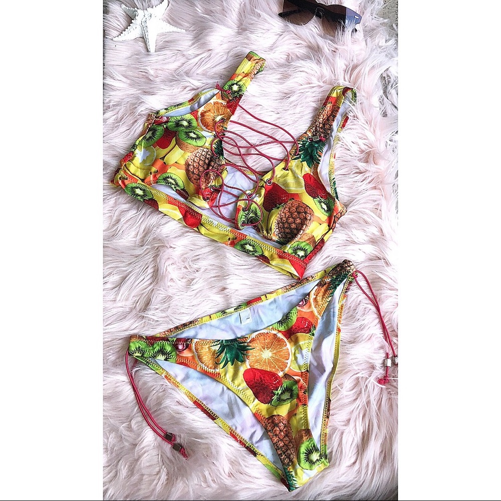 Fruit Design Lace Up Cheeky Bikini